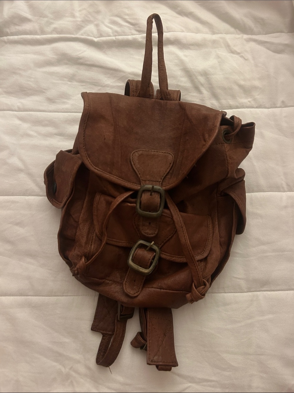 Genuine leather vintage mini backpack